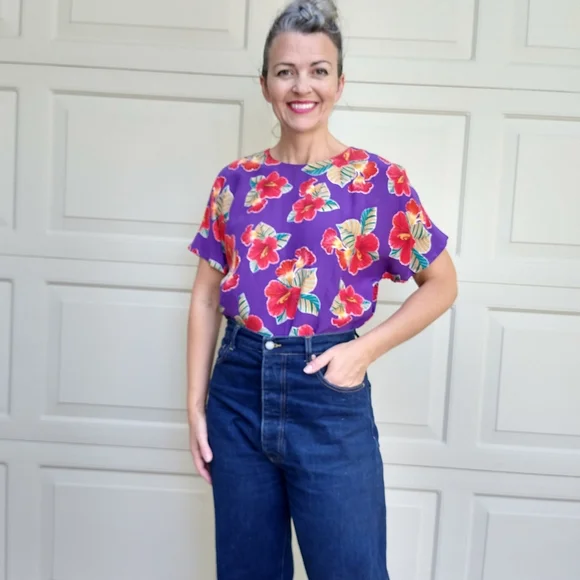 Haut Vintage En Soie Dana Buchman - Taille 14 - Crème - Manches Longues - Style Années 80